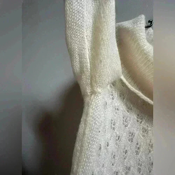 Y2K Ann Taylor Loft Wool Blend Beaded Cowl Sweater | Cream & Silver | Size L - Picture 8 of 13